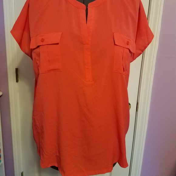 Deep Coral Dressy Women's Top - Picture 2 of 4